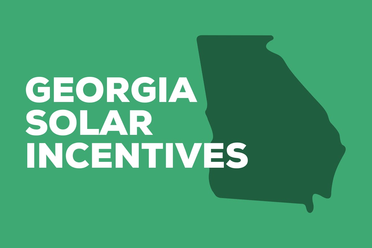 The words "Georgia Solar Incentives" over an outline of the state of GA, representing Georgia solar incentives, Georgia net metering, Georgia tax credits, and other ways homeowners can save money when going solar in GA.
