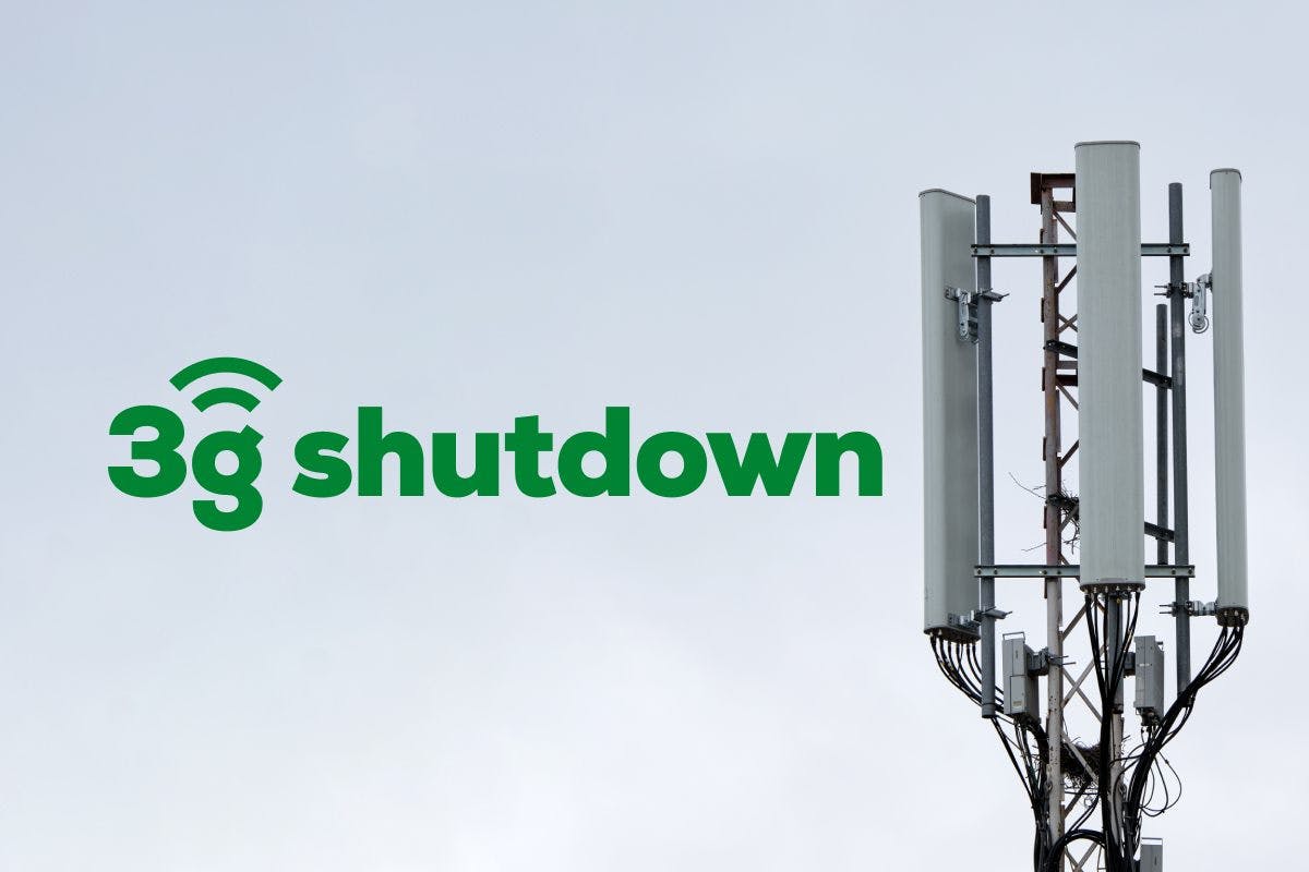 The words "3G Shutdown" next to an image of a cellular antenna, highlighting the effect of the 3G shutdown on solar powered homes, and why 3G networks are being phased out, what will happen to your solar power after the 3G sunset, and how to upgrade a solar power system to newer 4G tech.