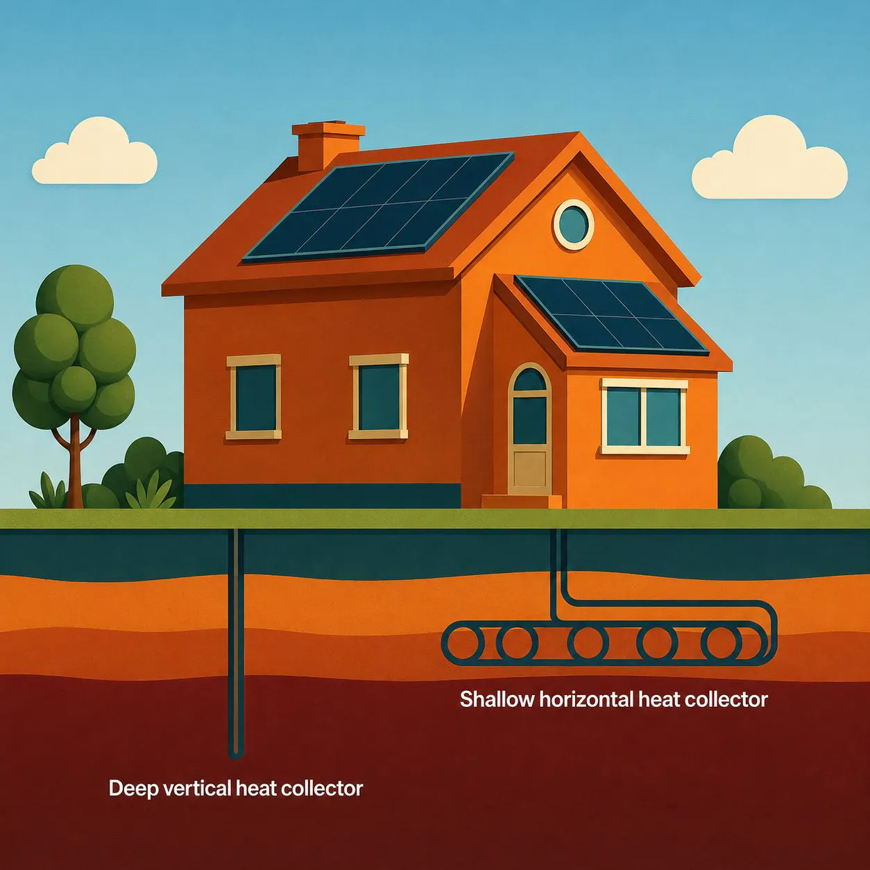 An illustration showing two types of under ground coils for geothermal heat pumps.