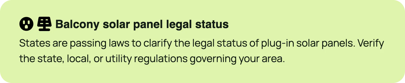 A callout box highlighting that many states still lack clarity on the regulations surrounding plug-in solar panels.