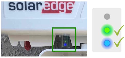 Image of SolarEdge inverter with lights to indicate the the system is active.