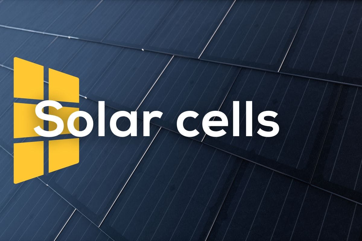 The words "Solar Cells" over a close-up image of Monocrystalline Silicon solar cells on the roof of a house.