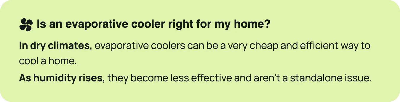 Callout box highlighting that evaporative coolers are right for dry climates.