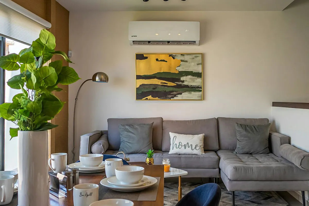 The interior unit of a mini-split heat pump or air conditioner.