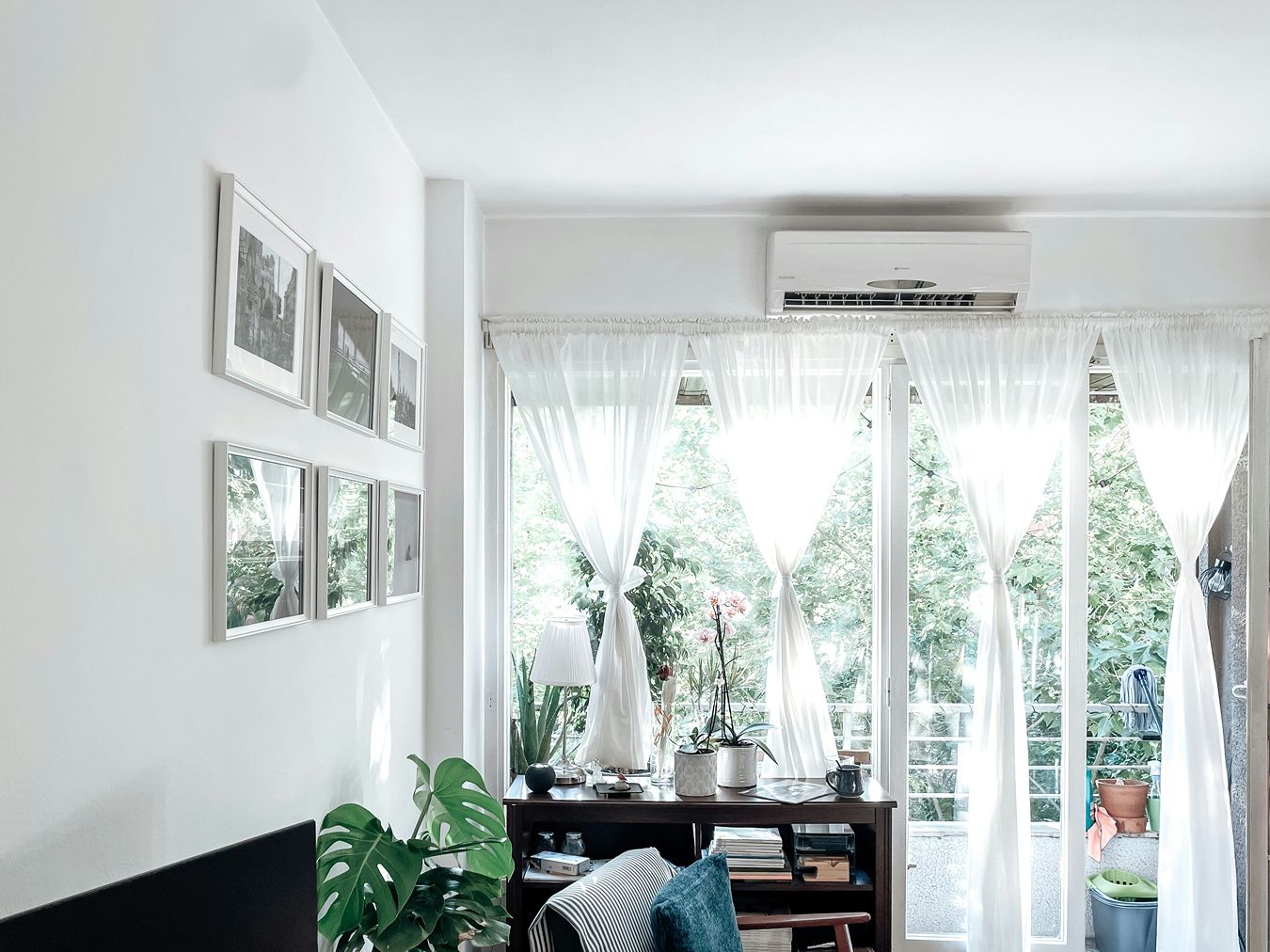 A mini-split air handler in a brightly lit room.