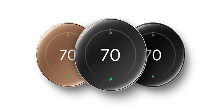 3 Nest Thermostats in Gold, Silver and Black side by side