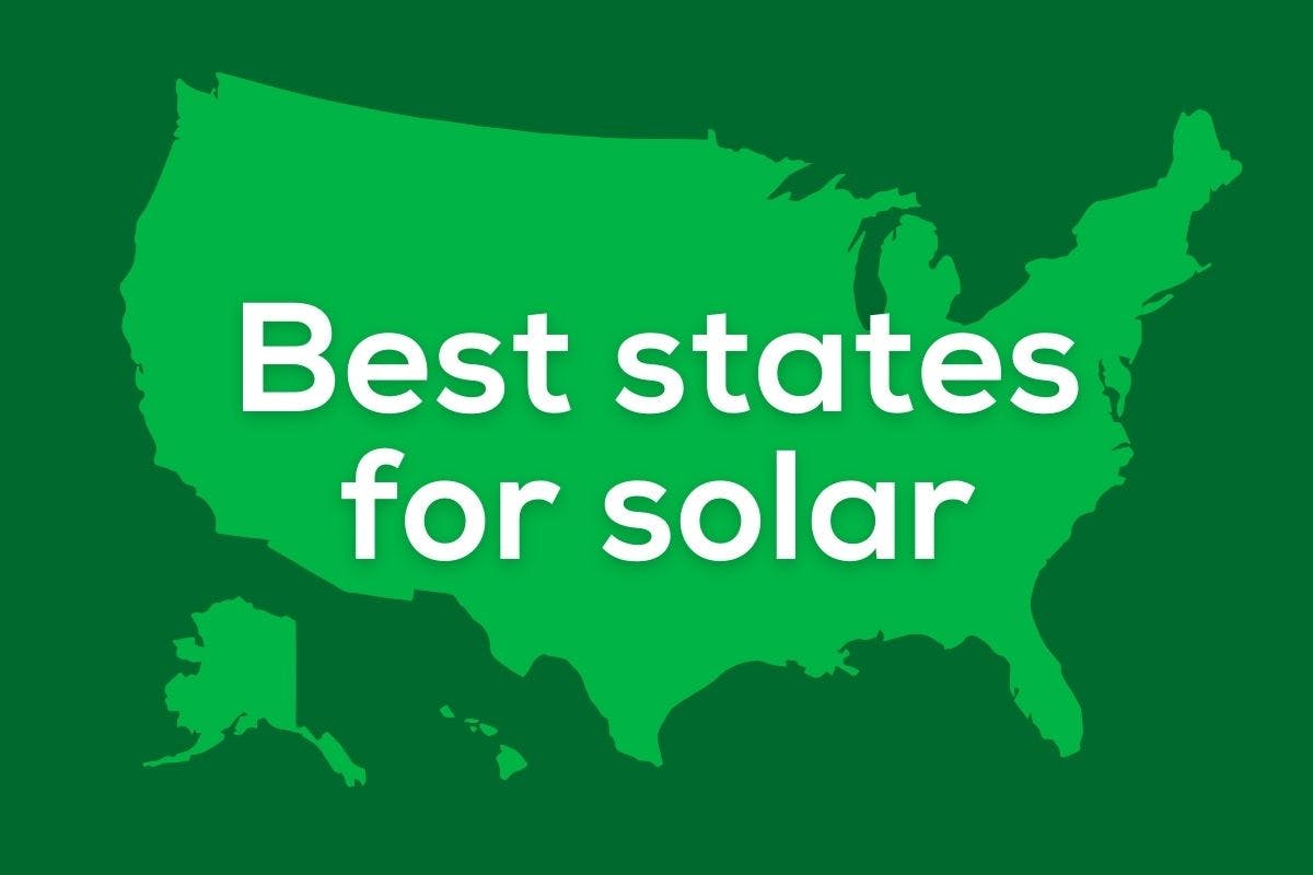 The words "Best States For Solar" over an outline of the United States.