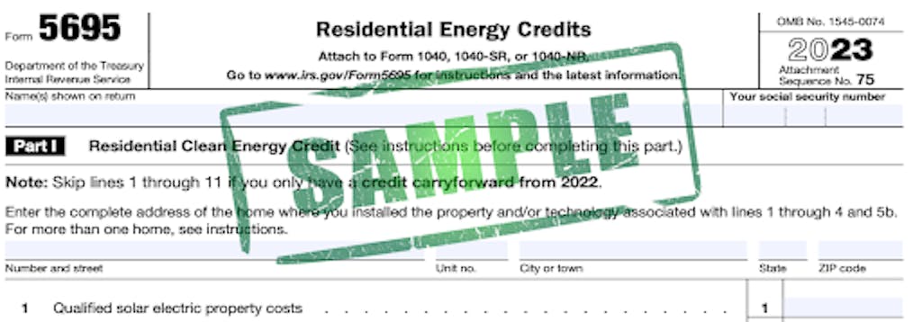 Sample excerpt from IRS Form 5695: Residential Energy Credits