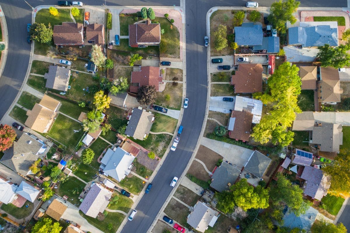 A residential neighborhood from above.