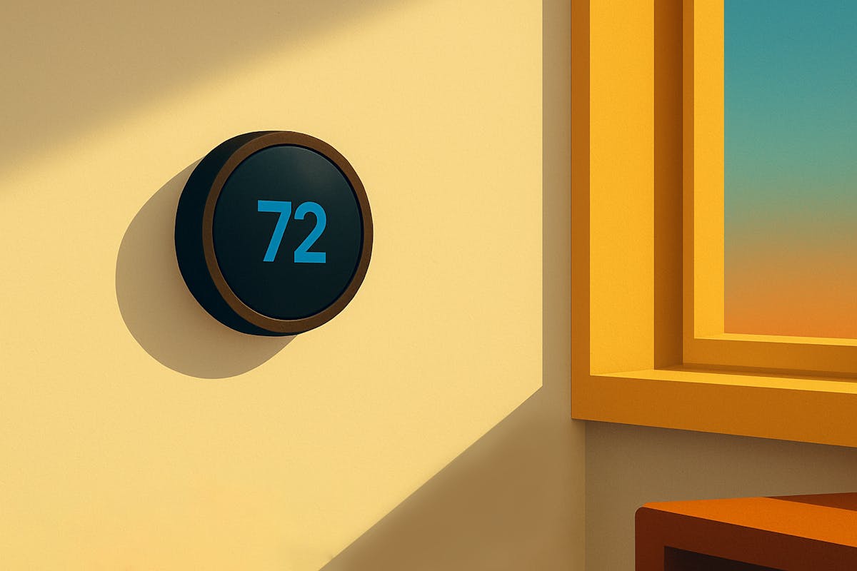 An illustration showing a smart thermostat near a window.