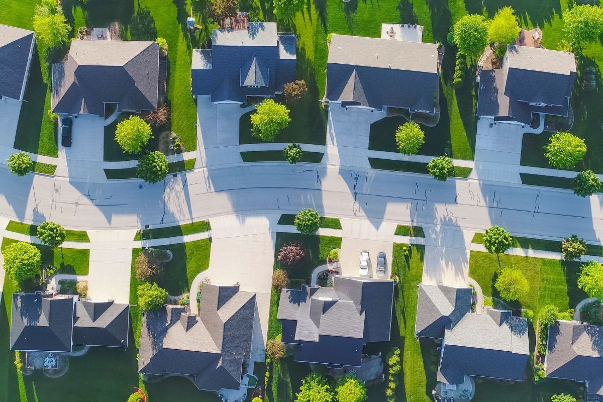 A neighborhood from the air.