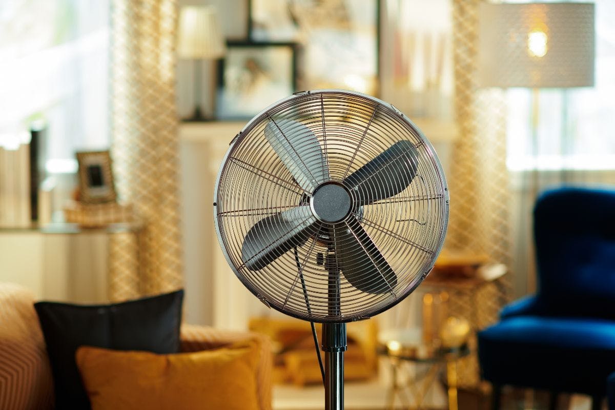 A fan in a living room.