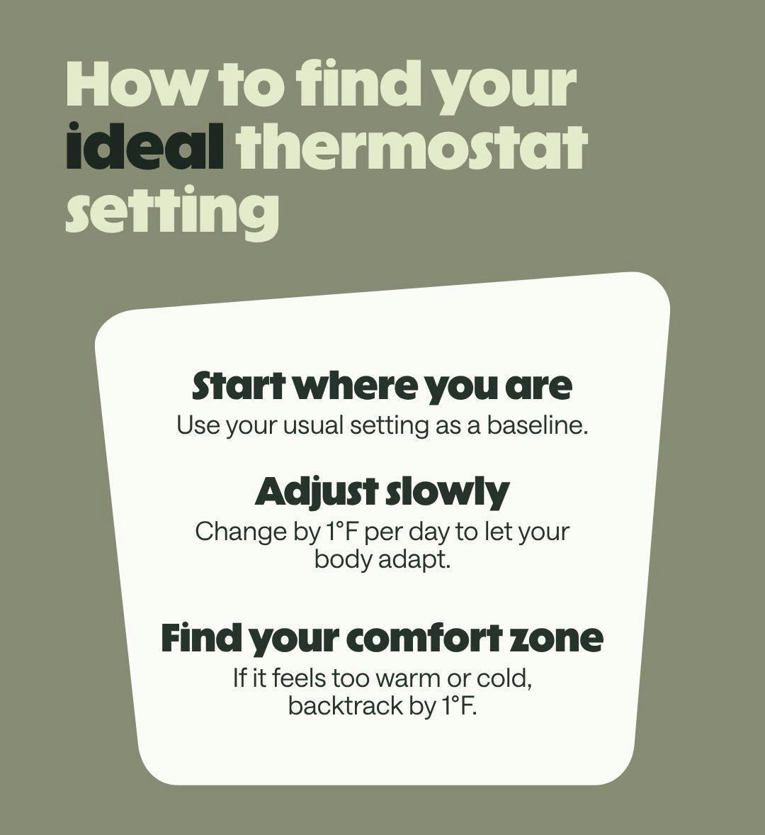 An infographic with tips for finding your ideal thermostat setting for comfort and savings.
