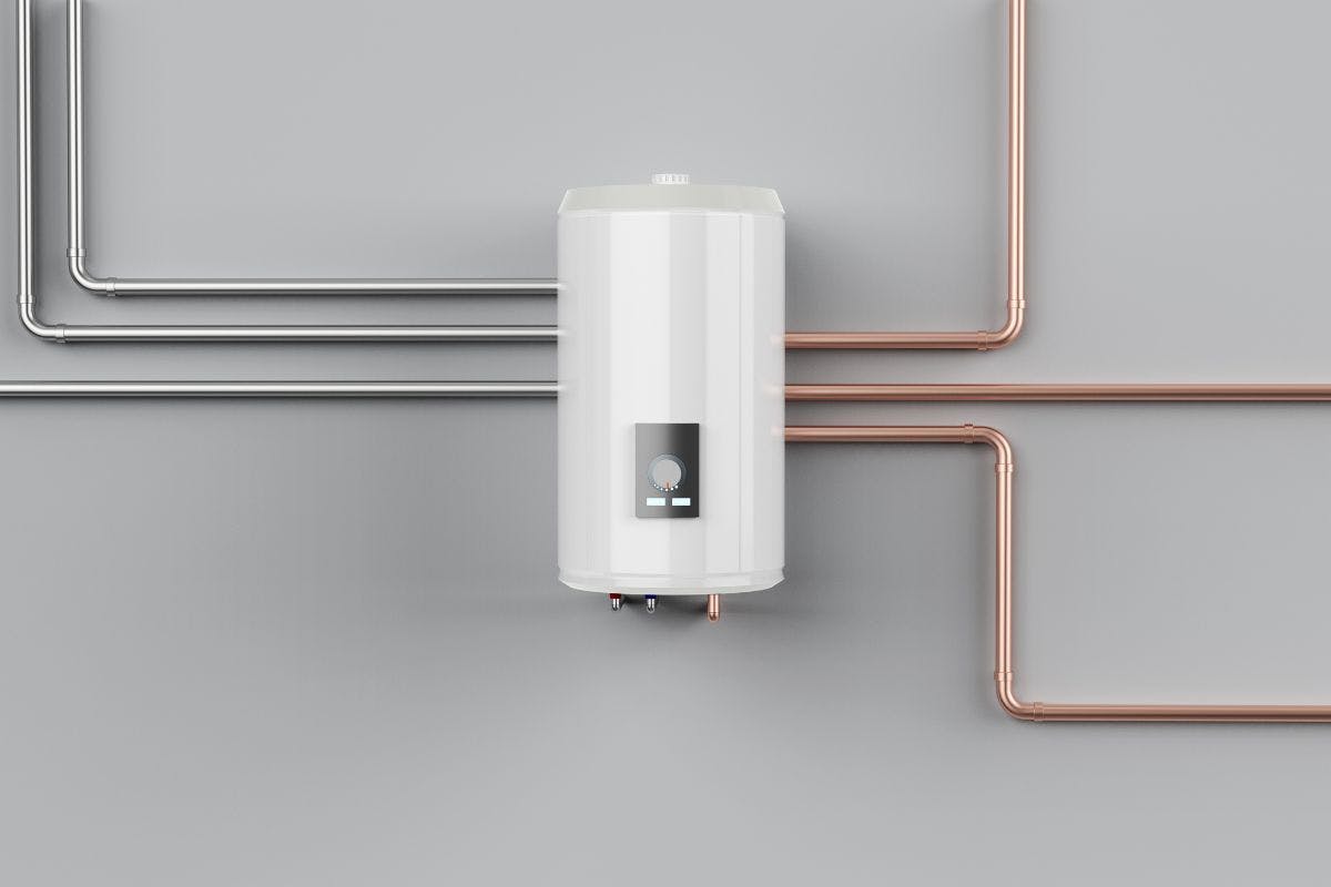 A water heater on a wall.