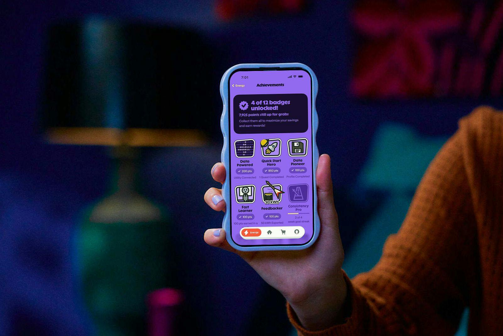 A phone screen shows badges in the Palmetto App.