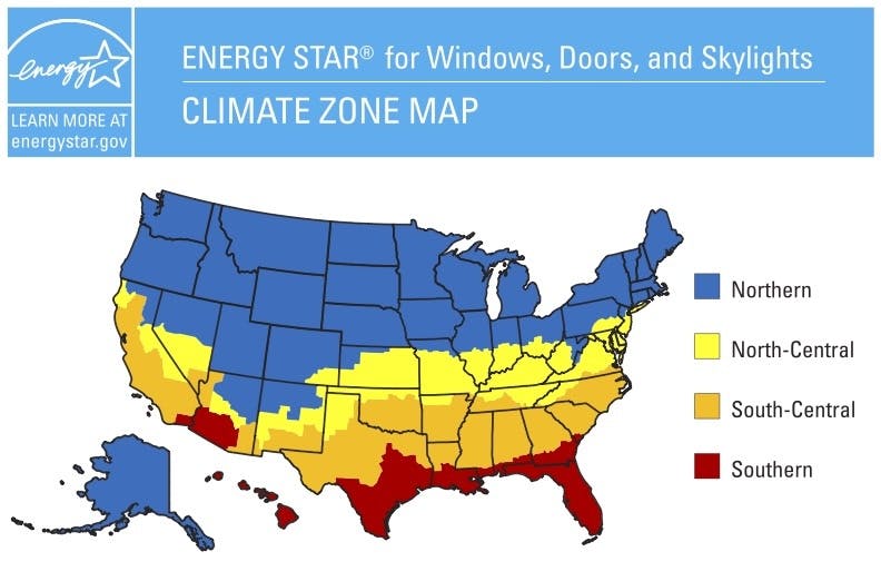 Energy Star climate zone map of the U.S.