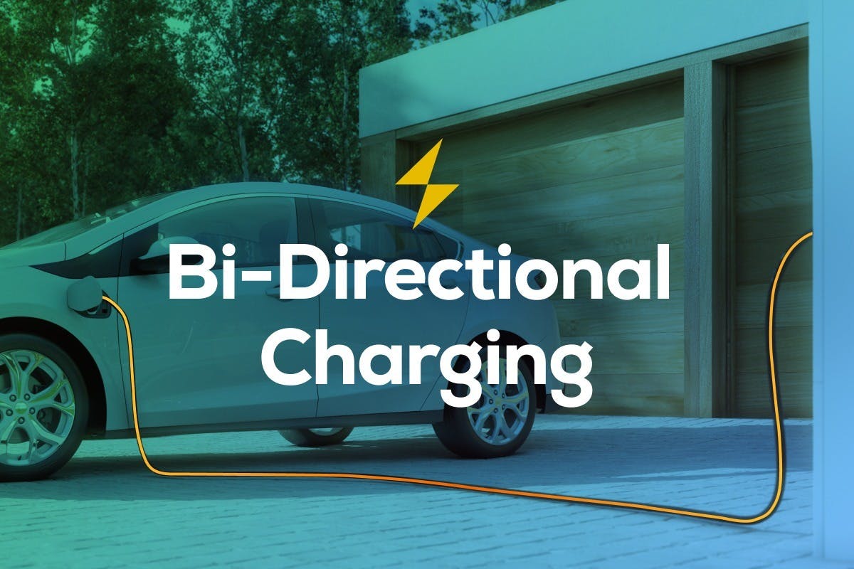 The words "Bi-Directional Charging" over an image of an EV representing a smart, efficient, and eco-friendly way to power your home using your electric vehicle.