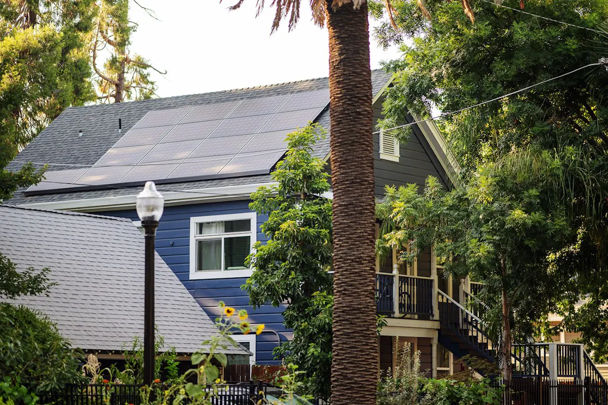 A house with solar panels.
