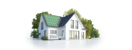 Home image with solar panels highlighted.