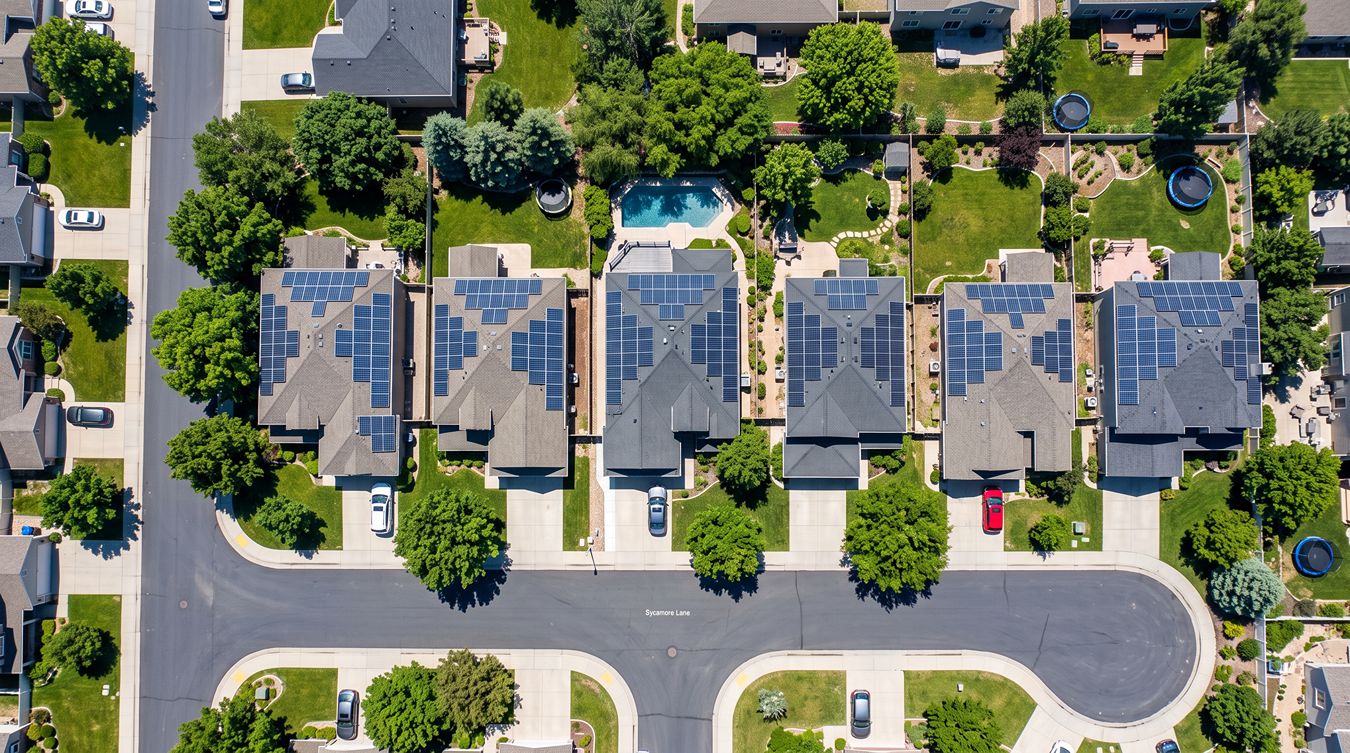 Roofs with solar seen from the air.