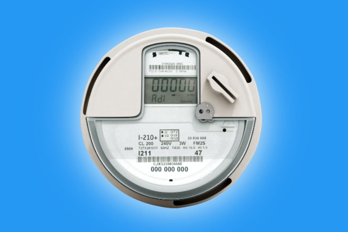 A power meter measuring the inflow and outflow of electricity for net metering.