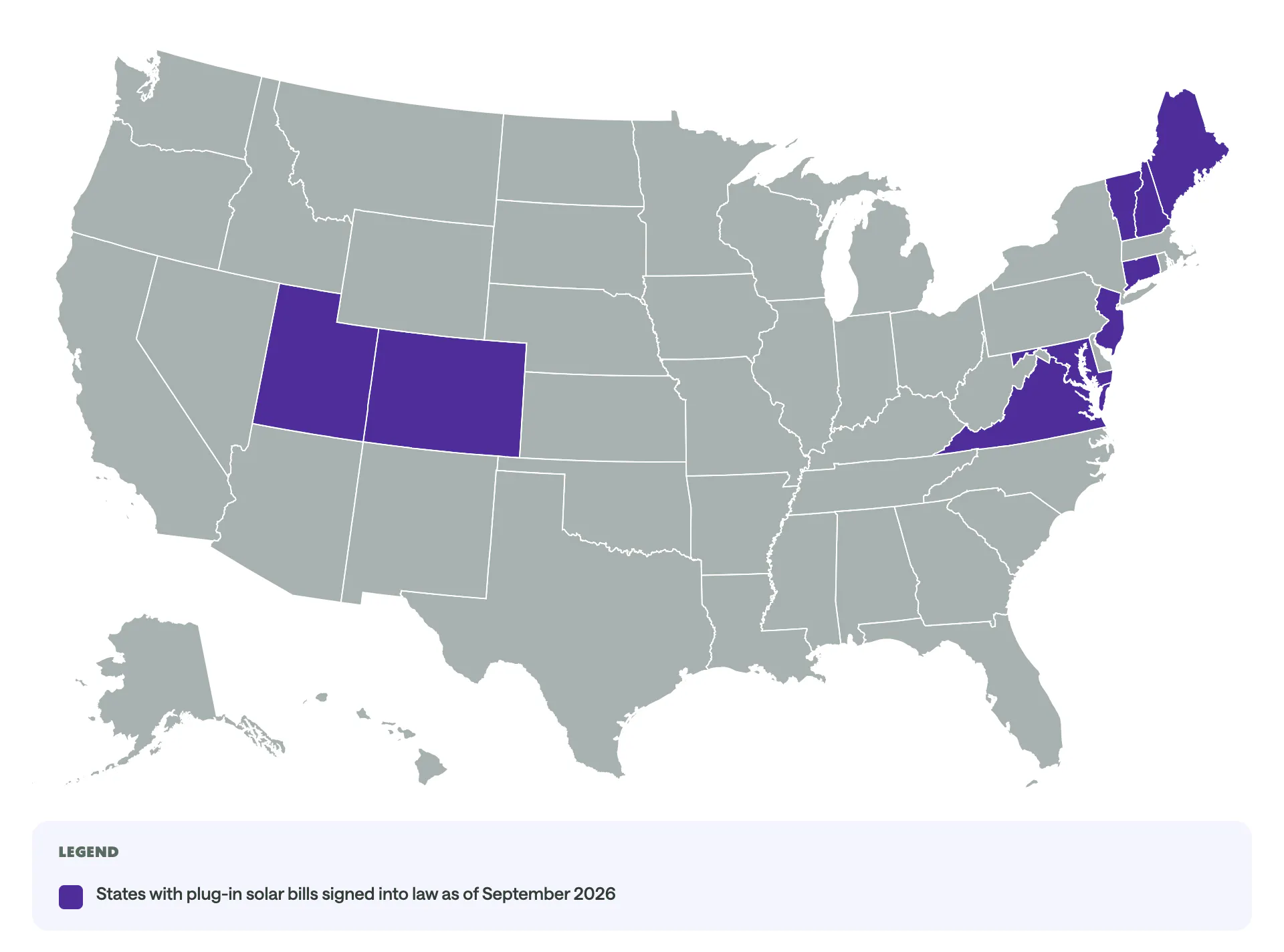 A map showing states with legislation signed into law.