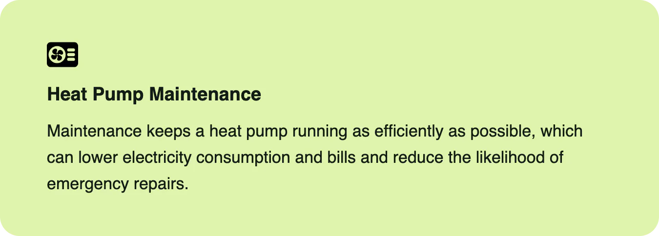 A callout box highlighting the energy efficiency benefits of heat pump maintenance.