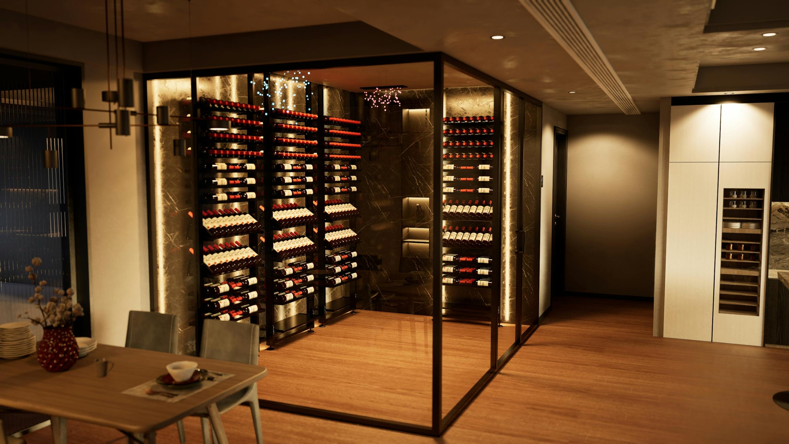 wine cellar cooled by silent ducted system”
