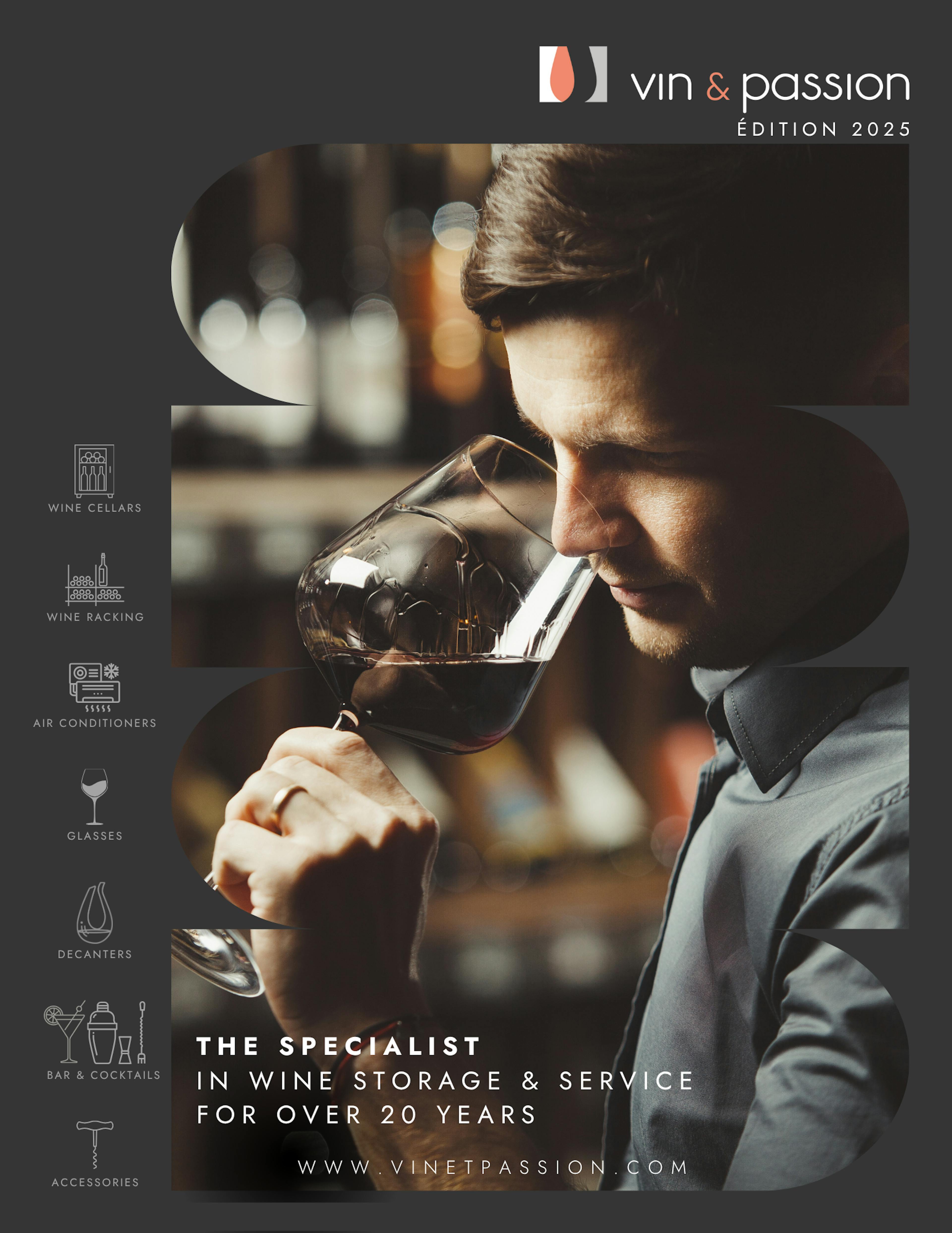 Panthaire APEX wine cellar cooling systems featured on page 22 of Vin et Passion 2025 catalog alongside EuroCave
