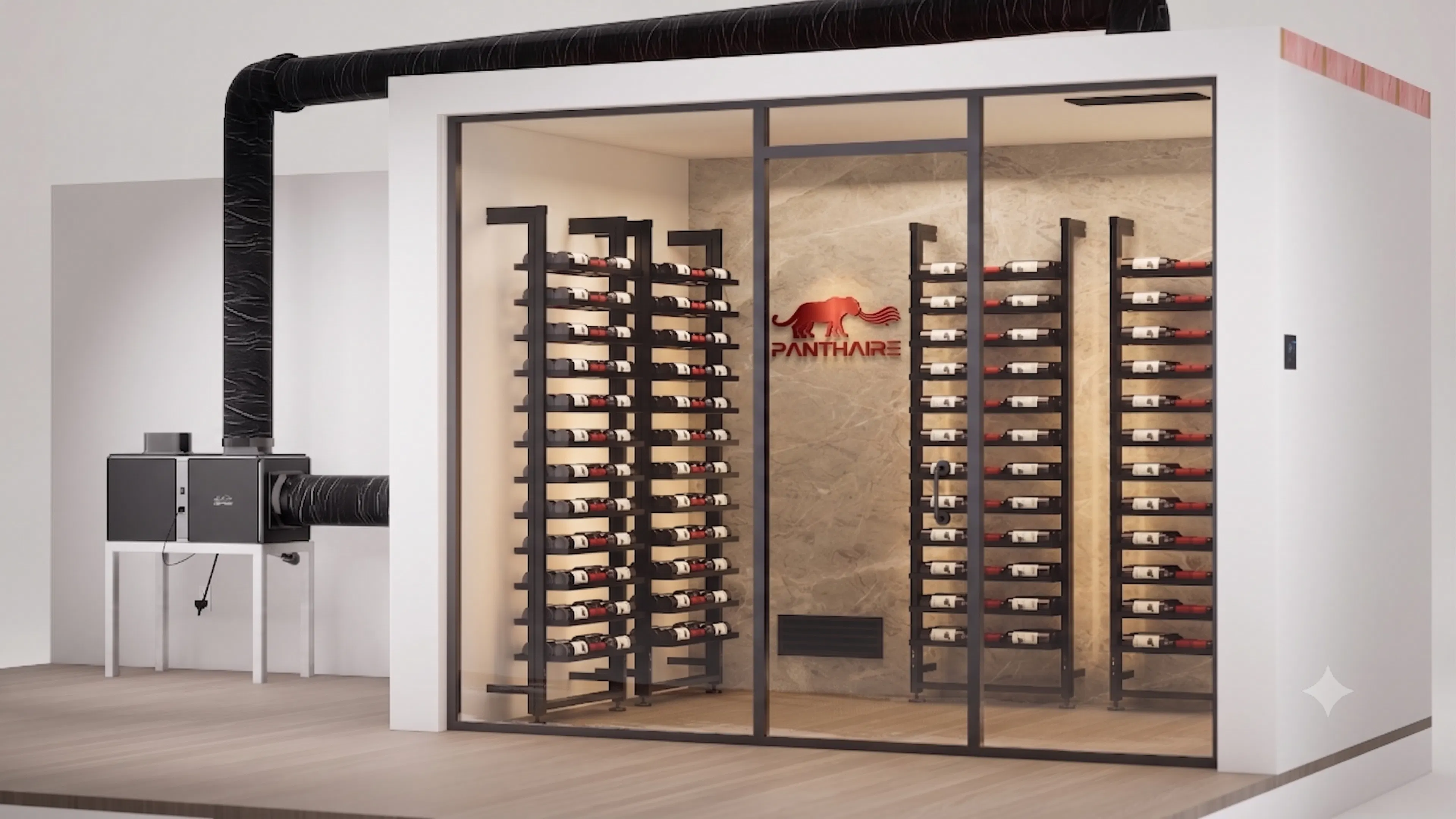 Installed Panthaire APEX wine cellar cooling system with concealed ductwork