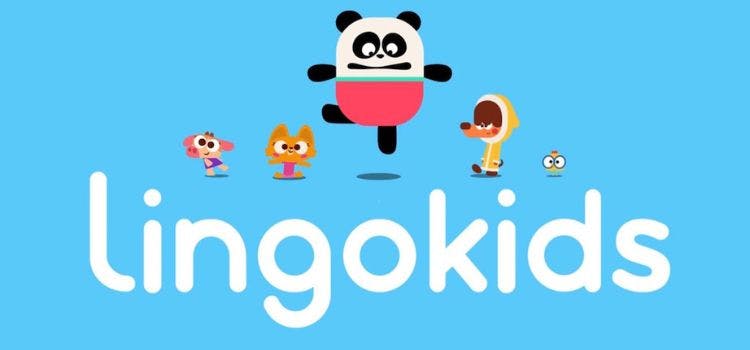Logo do Lingokids com animais | Urso panda, gato e pintinho.