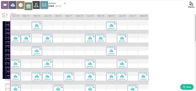 Timeline de clases en la página web de Oxinity