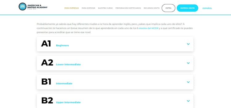 Niveles en aba english
