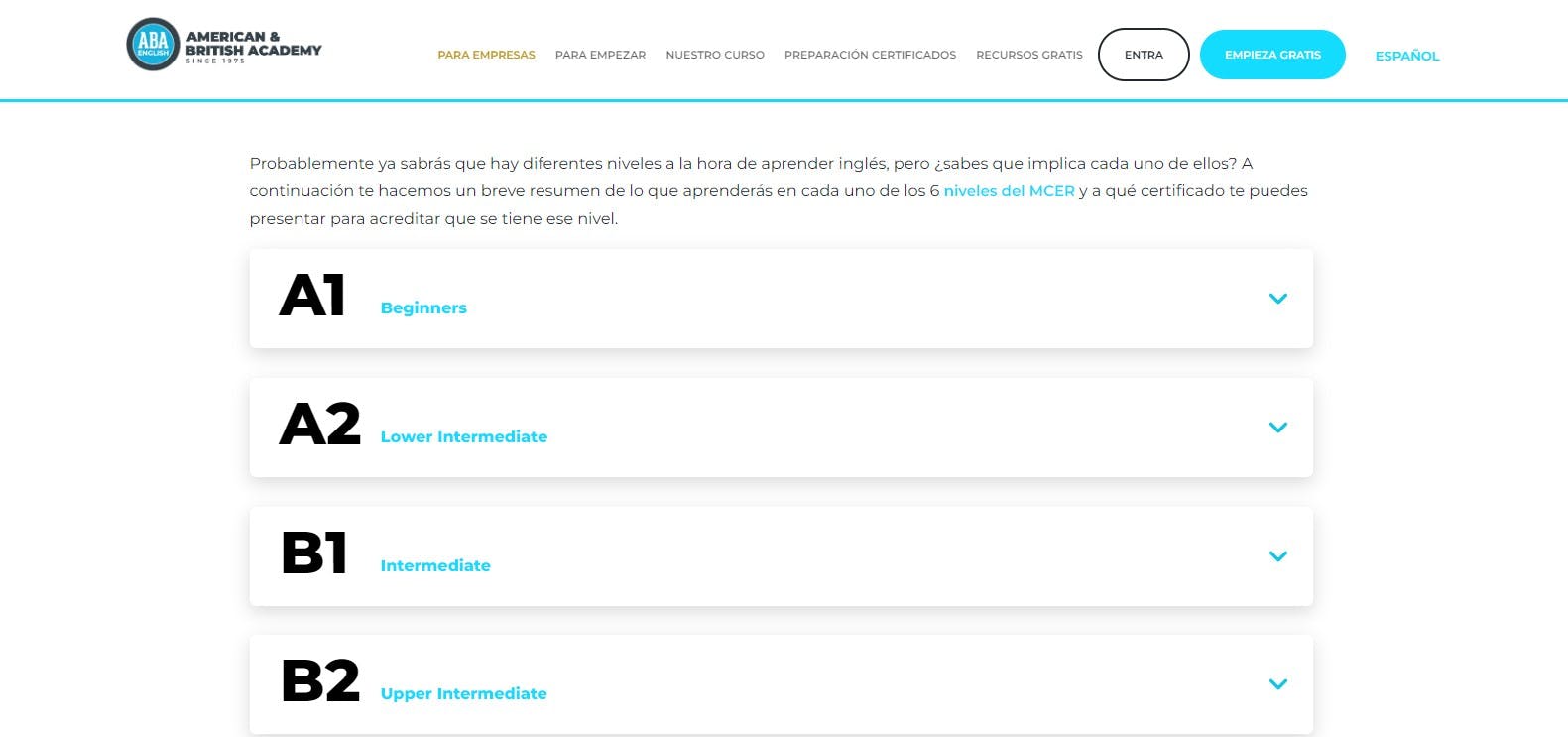 Niveles en aba english