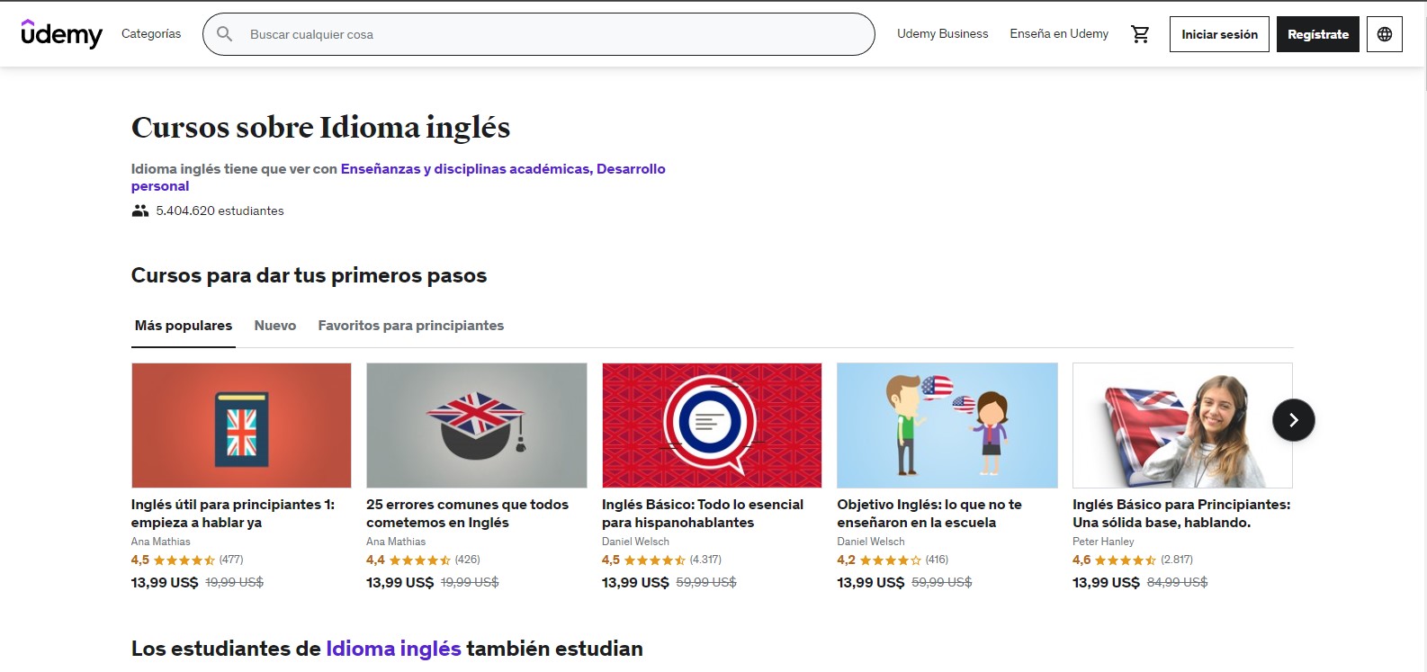 Cursos de ingl&eacute;s en Udemy