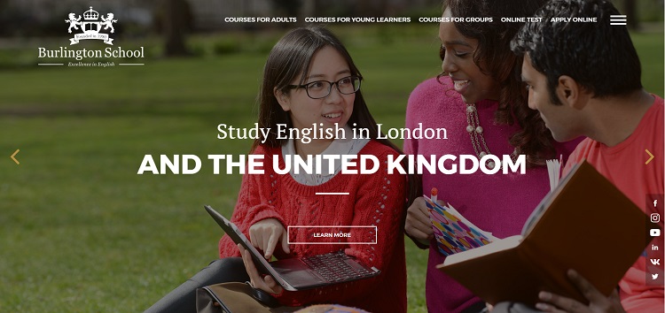 P&aacute;gina web da The Burlington School Of English