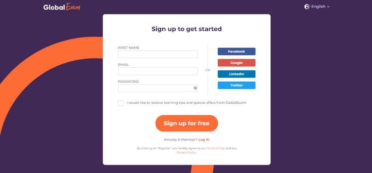 Formulario de inscripción de GlobalExam