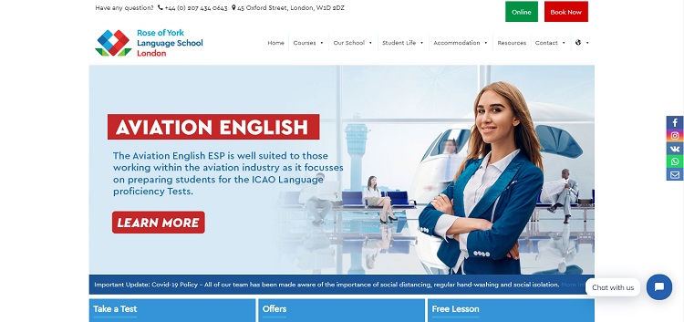 Curso de ingl&ecirc;s no Reino Unido | p&aacute;gina web da Rose Of York Language School