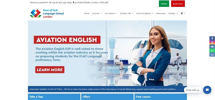 Curso de inglês no Reino Unido | página web da Rose Of York Language School