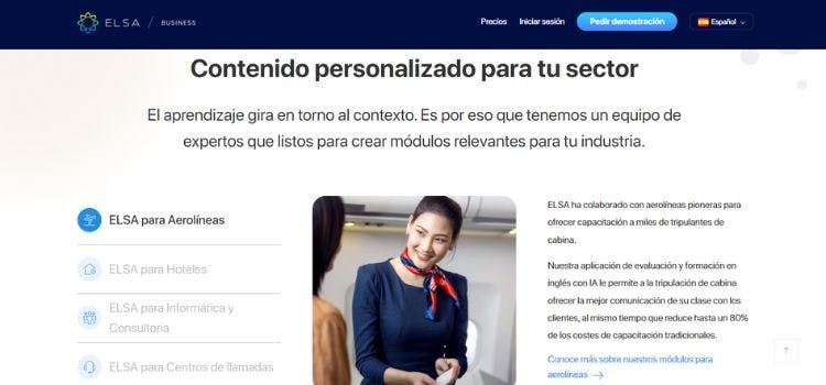página web de Elsa Speak para empresas