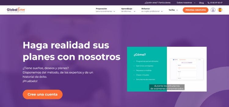 Página web de color morado de GlobalExam