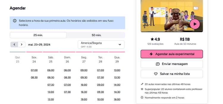 Horários flexíveis  para aprender inglês na Preply