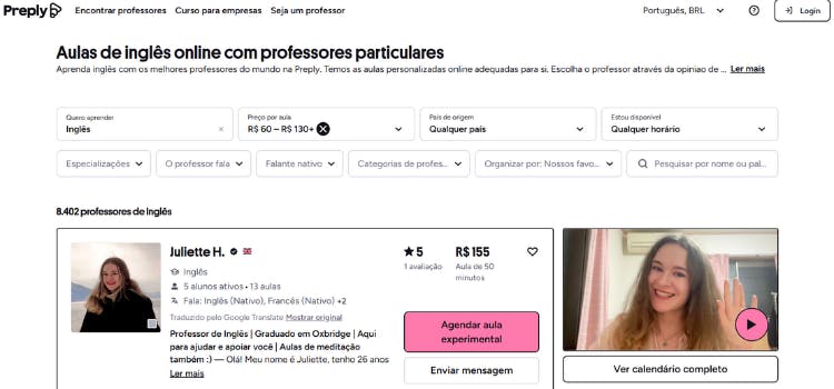 Quanto custa aprender inglês na Preply