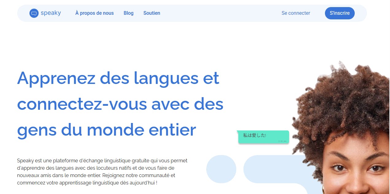 Site web de l'application pour apprendre l'anglais speaky