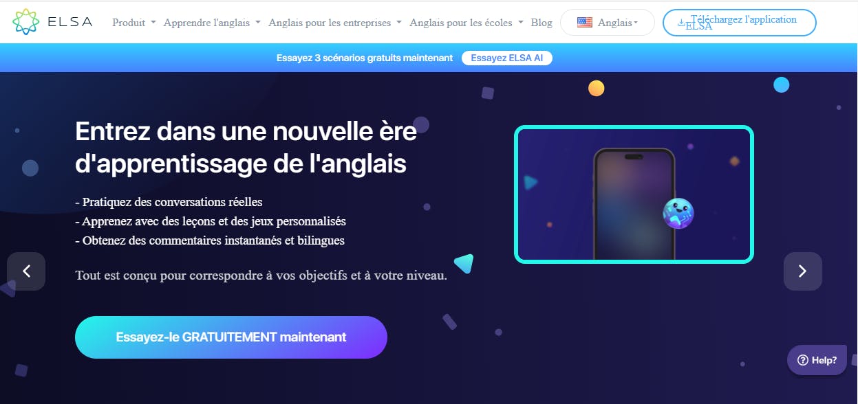 Page web d'Elsa pour apprendre l'anglais.