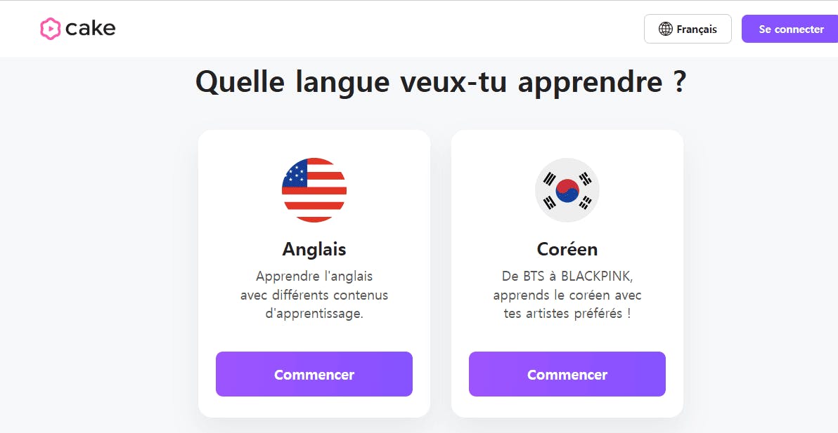 Cake app langues