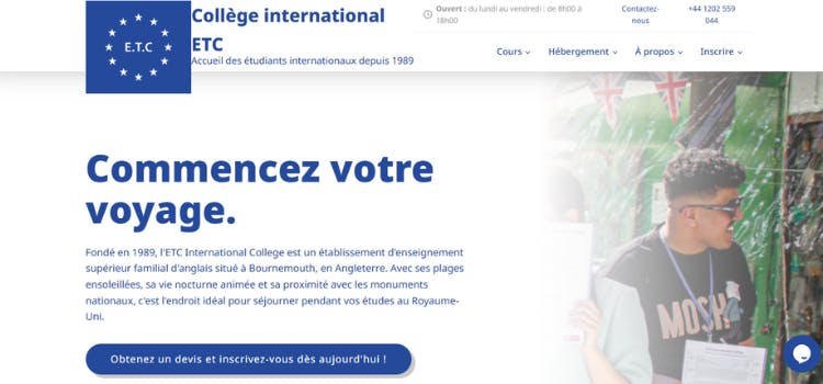Page web d’ETC International College