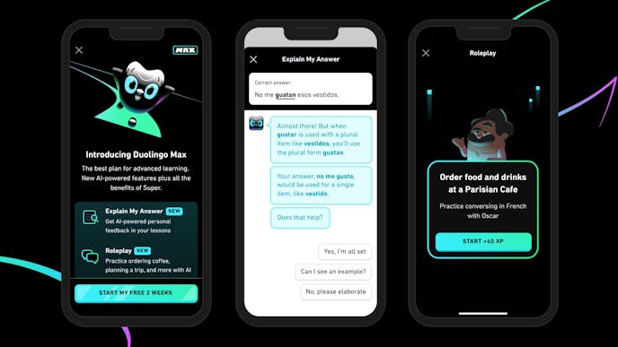 Interface do Duolingo Max no celular