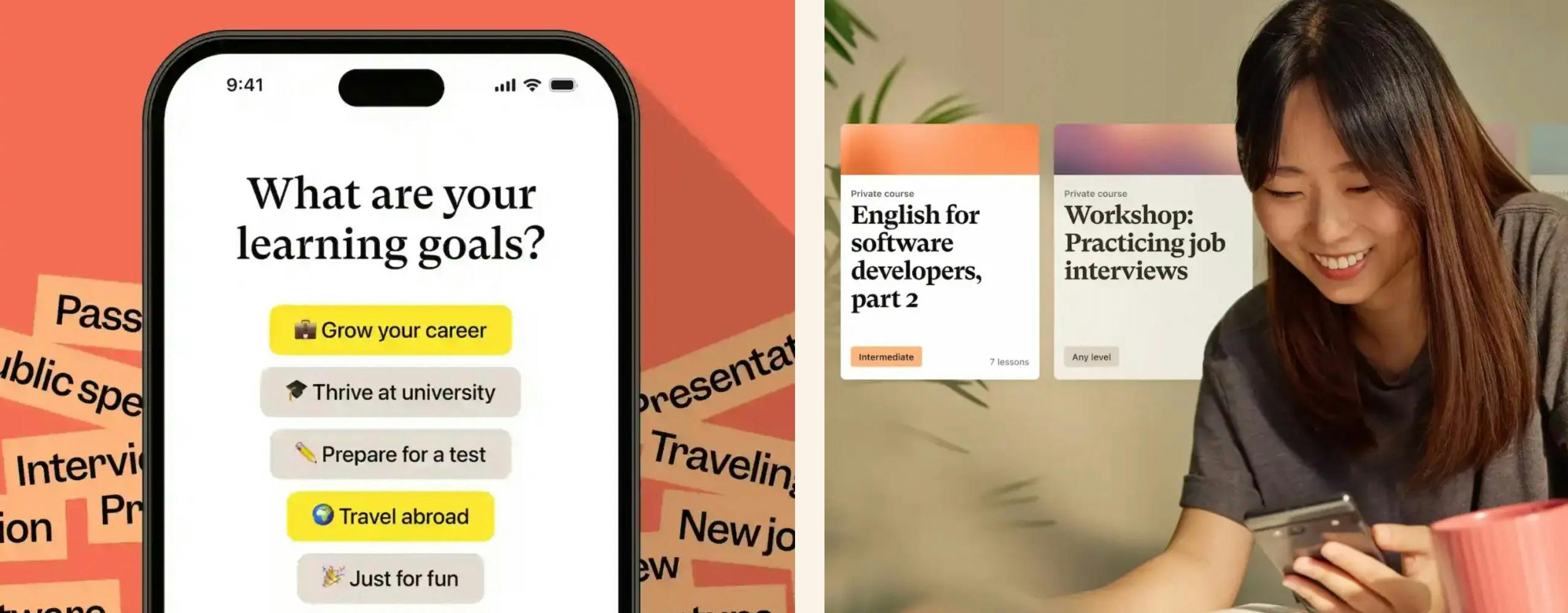 interfaz de cambly con persona sonriendo
