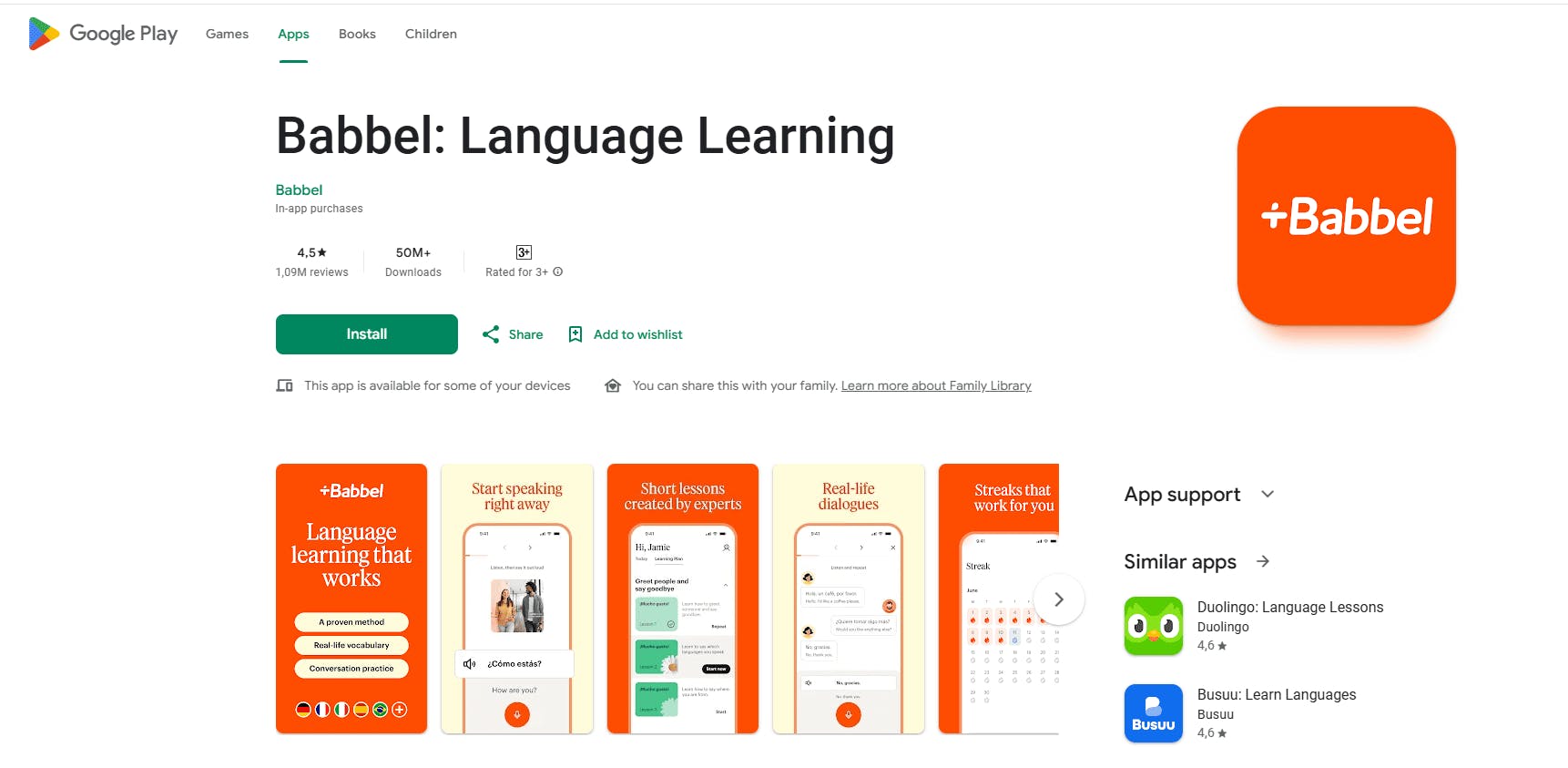 Babbel google playstore